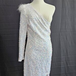 Elegant White Sequin One-Shoulder Dress
